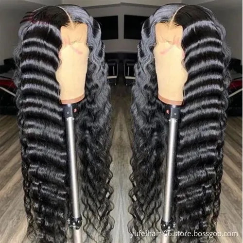 High Quality Human Hair Wigs Virgin Remy Brazilian HD Transparent Frontal Kinky Curly Deep Wave Lace Front Wig For Black Women